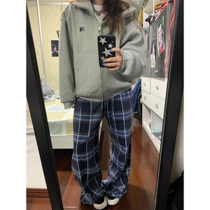 【有货】G11LL-特P40美式复古蓝色格子裤子男女秋冬新款加绒裤图片
