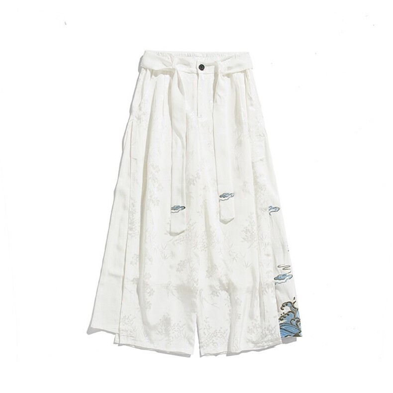2025夏风男装冰丝唐装汉服重工刺绣休闲裤阔腿裤棉麻D533/P85,男装休闲裤,星座206-1