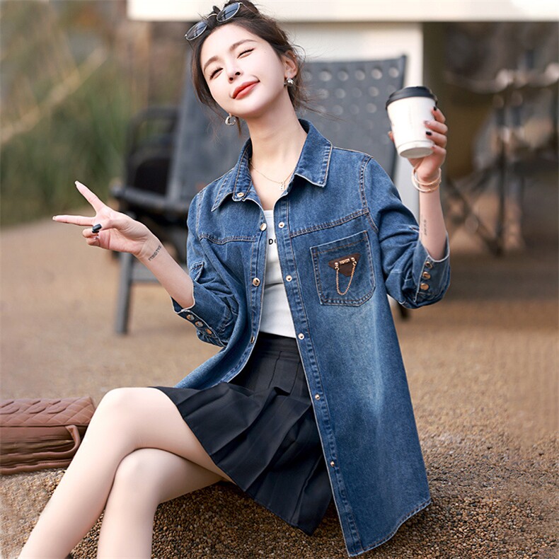 牛仔衬衫外套女2025新款春季宽松显瘦设计感早春小衫女装长袖衬衣,女装衬衫,丽影随形