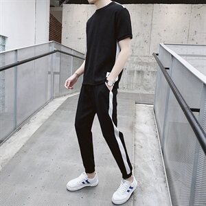 2021新款春夏季男士套装短袖t恤一套衣服帅气休闲两件套DS136T图片