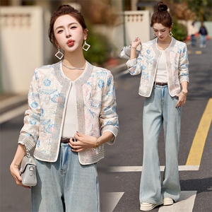 2026年开春季新款重工高级感蓝色刺绣提花新中式短款小外套女图片