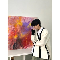 解构白色条纹开衫毛衣外套男潮高级感领针织衫美式上衣MY9234，男装针织衫/毛衣，星座1116A（原606A-3）
