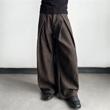 老钱风千鸟格A字打褶西裤男垂感抗皱微喇裤子直筒阔腿裤CAH918，男装西裤，星座516A