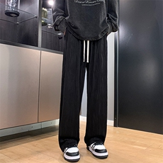 8XL-M特大码冰丝褶皱肌理感裤子男韩版潮流百搭拖地裤K951P48，男装休闲裤，电商D206-1