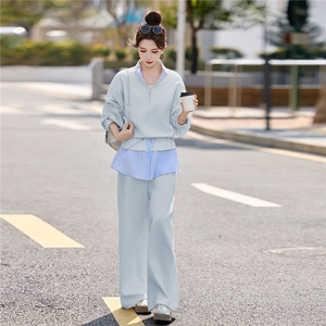 立领外套阔腿裤休闲运动套装女春季2026新款设计感气质穿搭两件套图片 立领外套阔腿裤休闲运动套装女春季2026新款设计感气质穿搭两件套图片