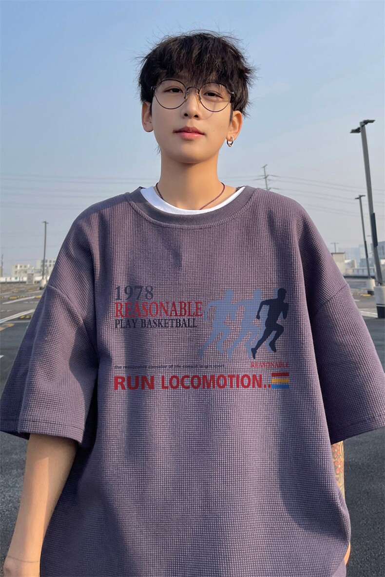 ！2024夏季新款男士潮牌华夫格短袖T恤半袖TXH2406特P19,男装T恤,电商B220