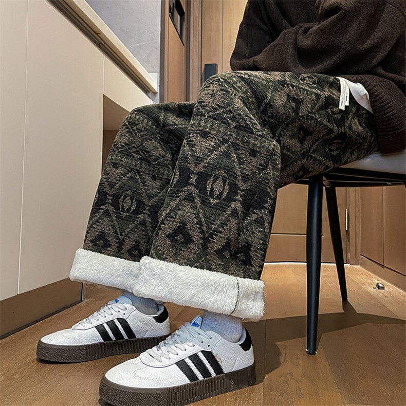 8XL-M羊羔绒裤子男冬季加绒加厚民族风重磅针织棉裤大码KZ023P78，男装棉裤，电商B312