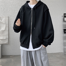 cleanfit重磅连帽卫衣男美式高街假两件开衫短款垫肩外套KS003P55，女装短外套，电商B312