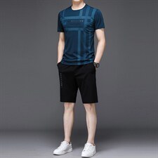 2023年夏款潮流休闲时尚男士运动短裤短袖套装P130，男装休闲套装，电商D223-1