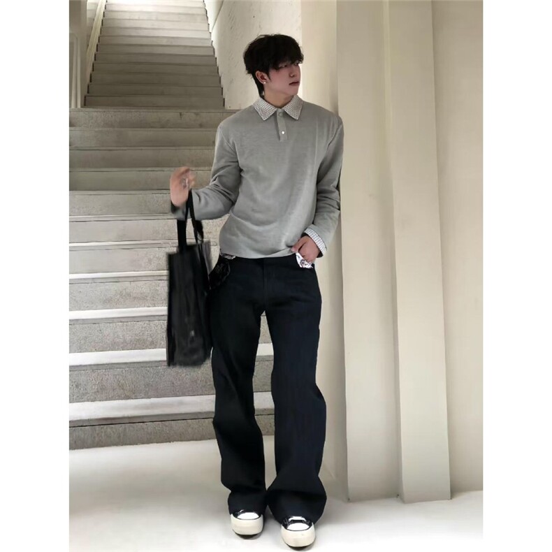 亨利领假两件长袖卫衣男潮牌高级感美式休闲大码男装T恤打底上衣,男装T恤,星座506A