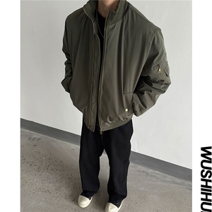 军绿色夹棉棉服男款冬季加厚保暖棉衣立领美式高街飞行夹克棒球服图片