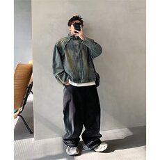 现货复古宽松蓝泥做旧立领牛仔外春秋季做旧男装夹克JN1229-P75，男装夹克，星座302B-2