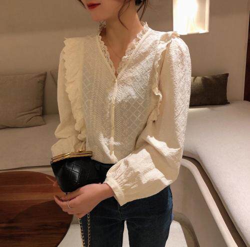 【现货】春季新款刺绣小花边精致衬衣，女装，新袖