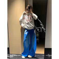 【现货】D5323-特批43美式复古水洗渐变蓝色阔腿抽绳男女运动裤潮，女装休闲裤，星座603-2