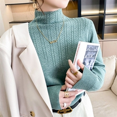 半高领带花2024春秋装新款韩版显瘦套头女士针织打底上衣潮，女装针织衫/毛衣，佑烨羊绒