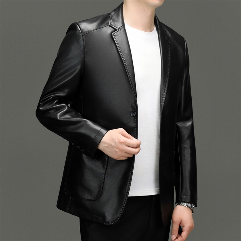 新款男士春秋季新款西装领机车服商务休闲皮衣夹克外套男装,男装夹克,钱塘6003（原4033）