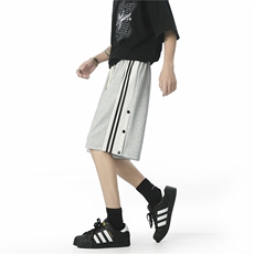 排扣短裤男士夏季篮球运动中裤青宽松外穿三条杠五分裤潮BM82P40，男装牛仔裤，星座1013-5
