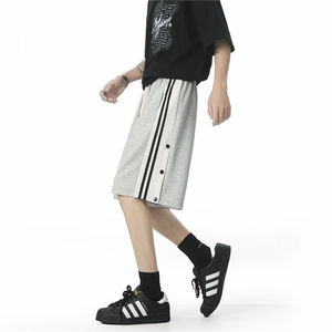 排扣短裤男士夏季篮球运动中裤青宽松外穿三条杠五分裤潮BM82 P40图片