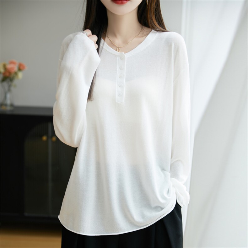 薄款圆领莱赛尔天丝长袖T恤防晒衣女2025夏纯色休闲空调罩衫上衣,女装T恤,东远绒业