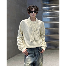 学院风自带领带cleanfit长袖卫衣扎染纯色上衣常规P49加绒P59，男装卫衣，电商B319