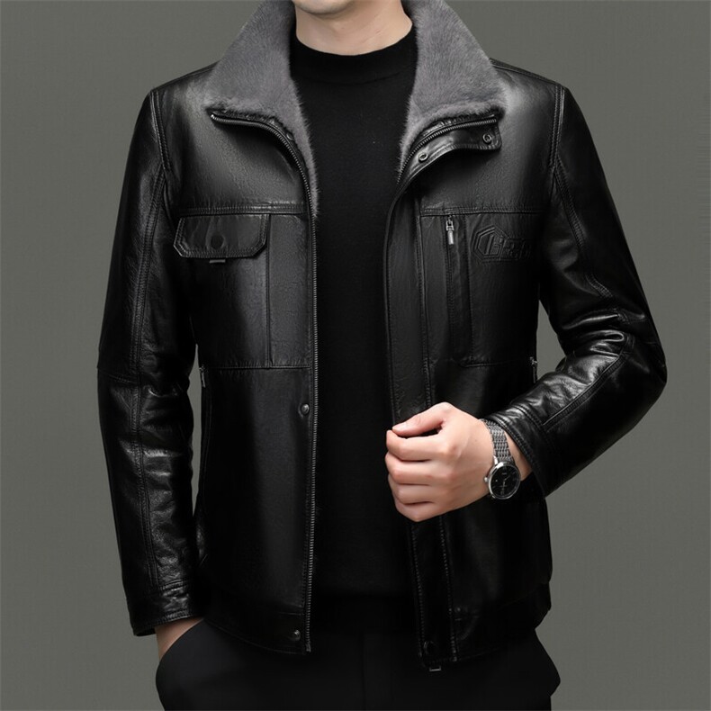 BG2302秋冬男士立领水貂内胆风衣皮克服山羊皮真皮皮衣男图片