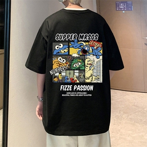T725大码宽松纯棉运动圆领体恤衫oversize短袖T恤男重磅T图片