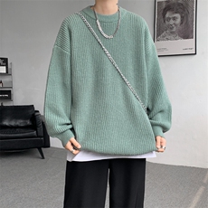 8XL-M纯色圆领毛衣秋冬季宽松套头针织衫慵懒风毛线衣MY1506/P68，男装针织衫/毛衣，电商B238