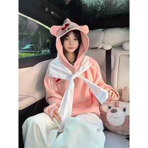 甜美可爱小猫刺绣连帽卫衣女2025秋季新款披肩设计感帽衫图片