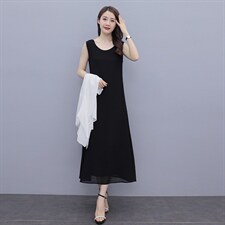 连衣裙披肩两件套夏季新款无袖裙外搭披肩雪纺衫，女装连衣裙，秀美人生