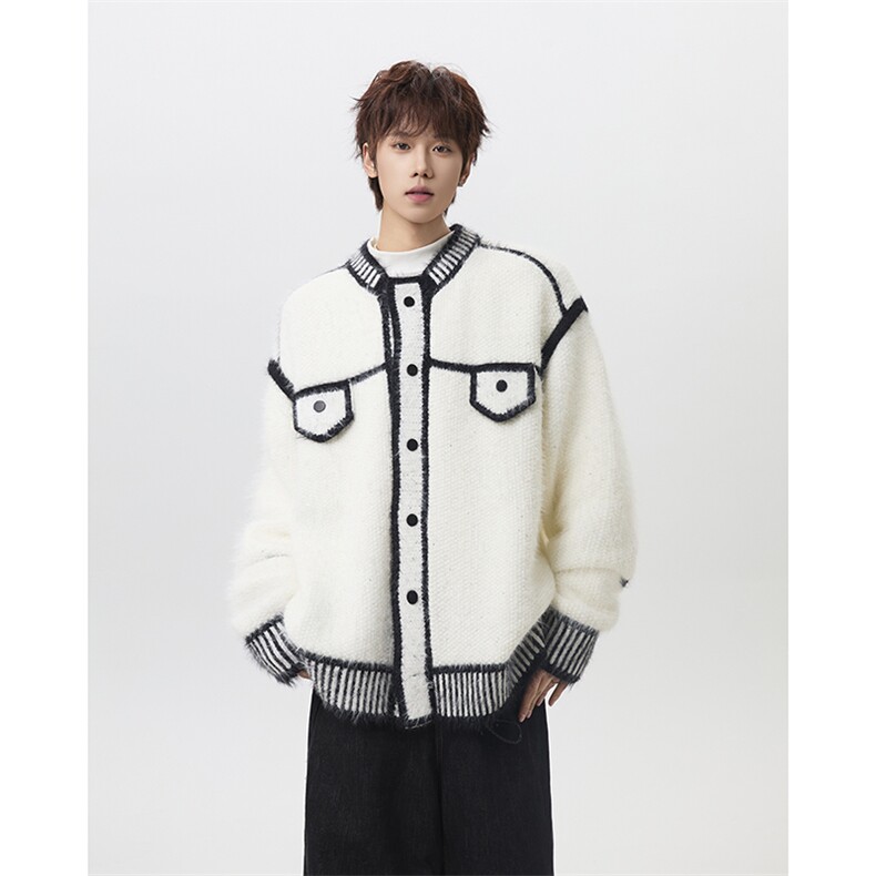 MYDD015-P60重磅痞帅花毛绒绒毛衣外套男女情侣宽松针织衫，男装针织衫/毛衣，星座712A-1