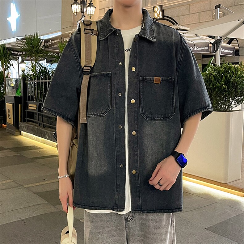 牛仔衬衫男士韩版潮流高街帅渐变色2024秋夏新款ins外套CY965-P59,男装衬衫,星座412-3