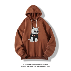 WY2044-P35 加绒款-P40 纯连帽卫衣男大码运动帽衫宽松薄 白底图片