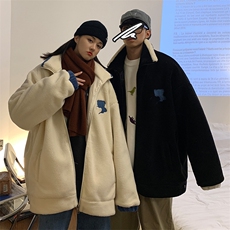 情侣装冬装羊羔毛绣花小熊拼色情侣棉衣外套棉服D119P118男类，男装棉衣，电商A335-1（原A458）