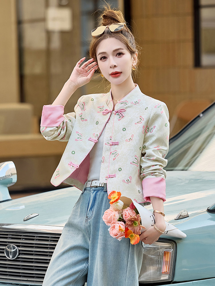 新中式重工刺绣宋锦外套女2025春装新款国风年轻款洋气显瘦上衣,女装短外套,水衣源