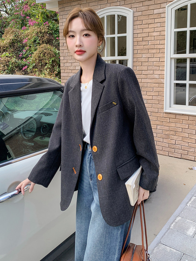 黑色西装外套女2025春季新款韩版高级感休闲百搭气质通勤职业西服,女装西装,秋水欣儿