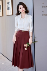 通勤职业女套装商务休闲时尚简约气质优雅长袖衬衫配A字摆半身裙，女装套装/套裙，时尚俏佳人