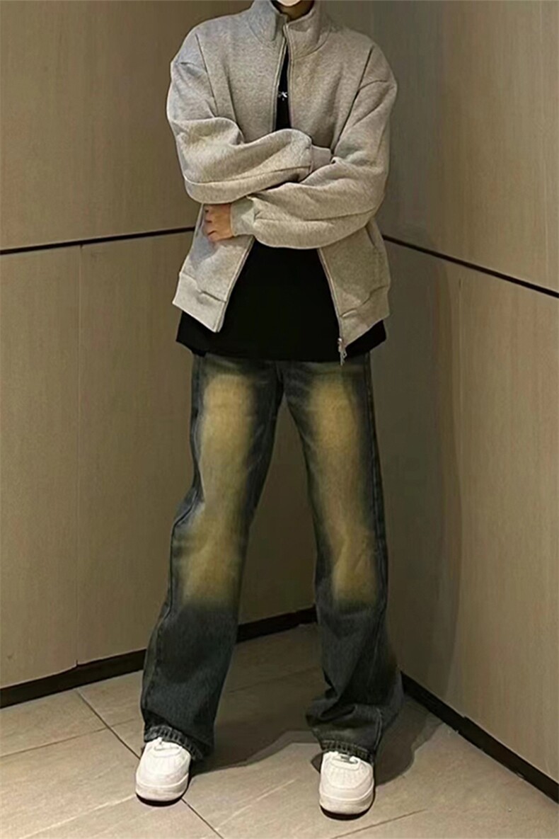 美式ins高街hiphop重工艺水洗微喇复古蓝牛仔裤货号K2320-1P55,男装牛仔裤,电商A063