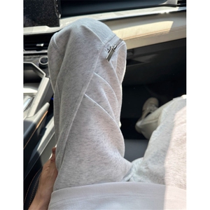 白花灰褶皱伞兵卫裤男款秋斜切拉链运动裤高级感休闲裤子 WAC07图片