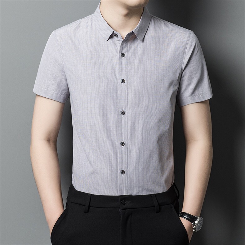 Y54110钱塘2020-2夏季新款男士纯色短袖衬衫宽松薄款休闲上衣P44图片