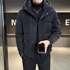 新做标50绒男士皮羽绒服冬季2025新款连帽外套A313-9159-P225，男装羽绒服，电商A313