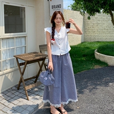 法式温柔风小飞袖衬衫格纹阔腿裤套装女夏两件套223-1361P145K198,女装套装/套裙,莘蕾,浙宝-网红风 法式温柔风小飞袖衬衫格纹阔腿裤套装女夏两件套223-1361P145K198,女装套装/套裙,莘蕾,浙宝-网红风