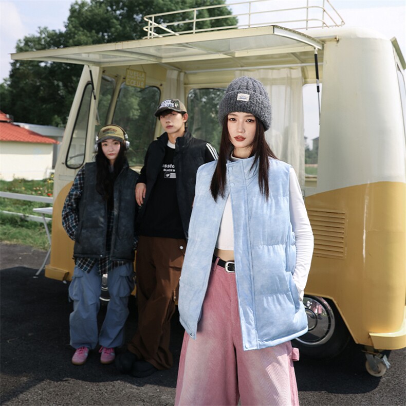 新款加厚港风晕染马甲情侣潮流保暖无袖运动立领马甲MJ2515P-50,男装棉衣,电商A128