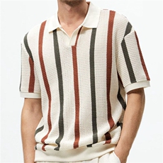 夏季条纹撞色翻领短袖t恤男士潮牌个性时尚休闲针织polo衫上衣服，男装T恤，星座506A