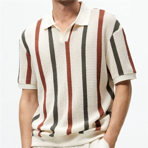 夏季条纹撞色翻领短袖t恤男士潮牌个性时尚休闲针织polo衫上衣服图片
