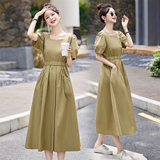 高级感气质V领天丝连衣裙女夏季2025法式新款收腰显瘦中长款a字裙，女装连衣裙，贵人树