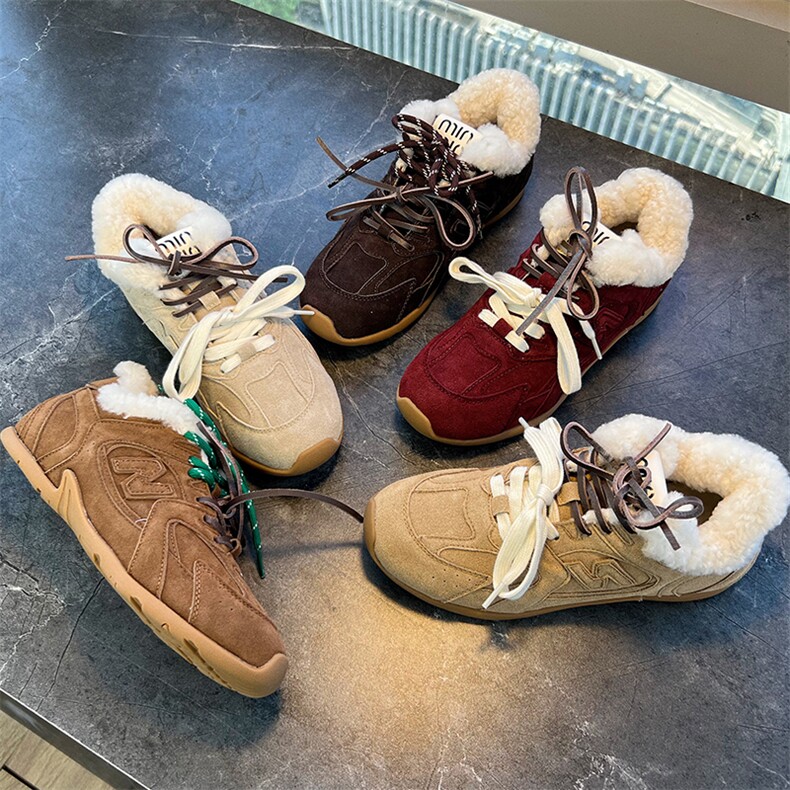 羊毛阿甘鞋女2024冬季新款平底运动德训鞋女复古加绒女鞋百搭单鞋，女鞋休闲鞋，电商A223