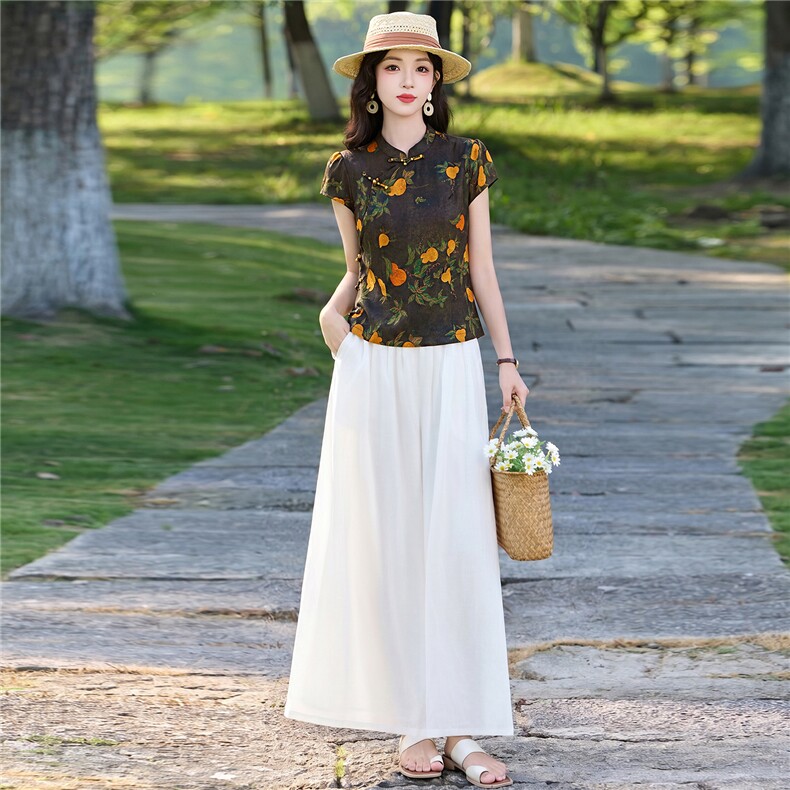 现货2026年夏季新中式上衣麻料阔腿裤子，可分开卖,女装套装/套裙,艾仟回(原伊仟回)