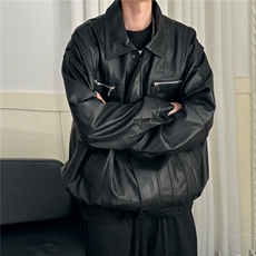 现货-水洗质感复古皮外套男pu机车服潮牌痞帅夹克-AP23106-P115，男装夹克，电商A351