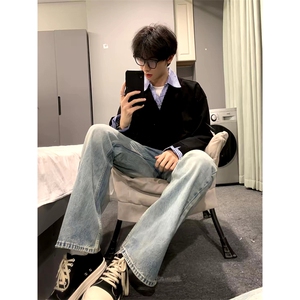 抖音得物高品质26春装美式高街假两件衬衫领长袖卫衣POLO领打底衫图片