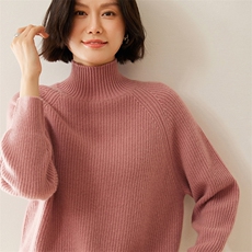 2025年秋季通勤套头长袖加厚半高领保暖设计感，女装针织衫/毛衣，泓仟羊绒